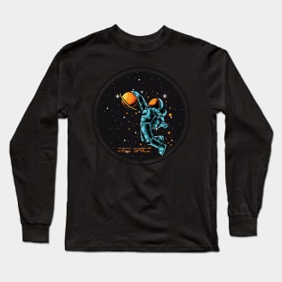 Astronaut in space with stars, planets and free space Long Sleeve T-Shirt